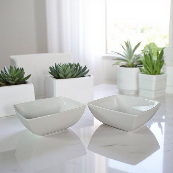 Set of 2 Over and Back White Porcelain Maison Square Cereal Bowls 6 1/4"… - Picture 3 of 9